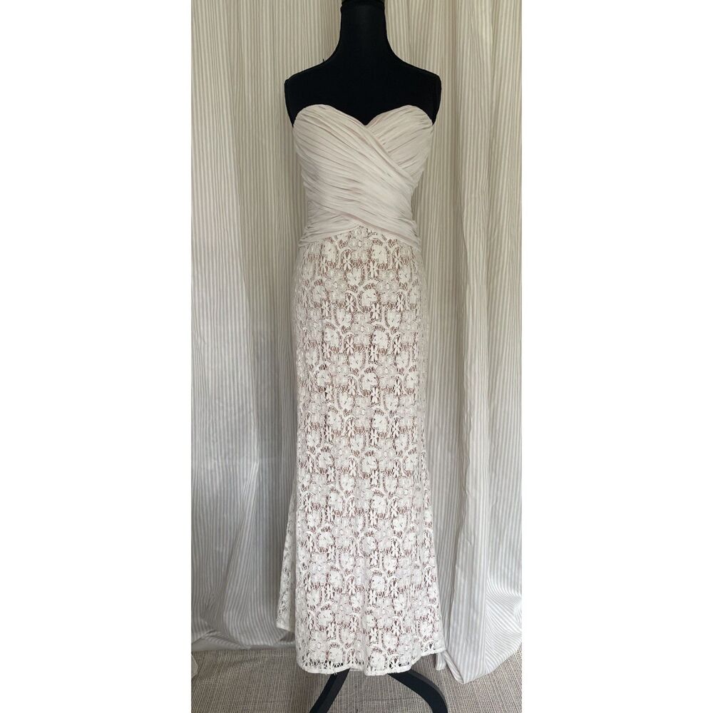 JS Collections Women Dress Small White Floral Lace Maxi Cocktail Bridal Elegant